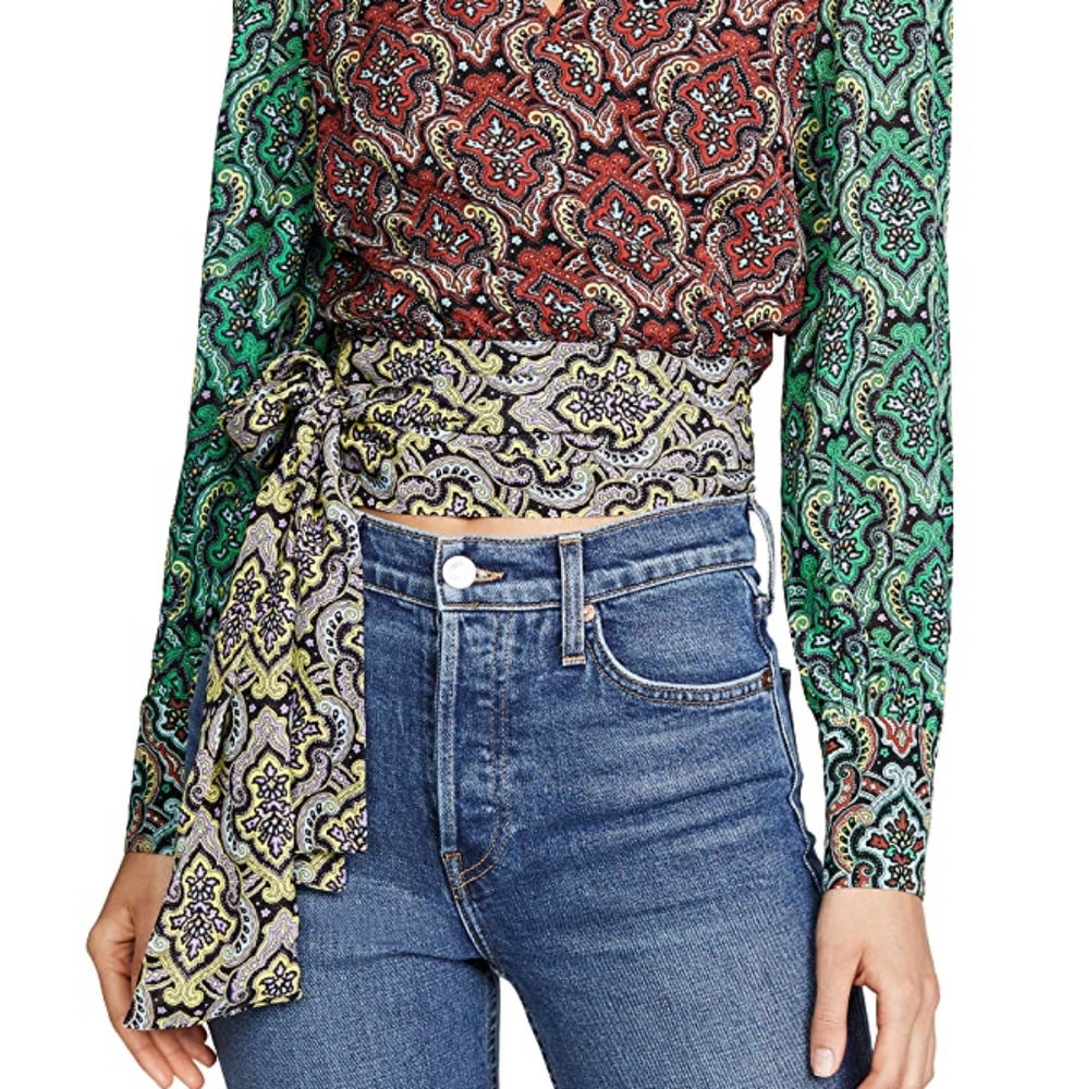 alice + olivia Omega Blouson Sleeve Wrap Top EUC - Picture 5 of 14